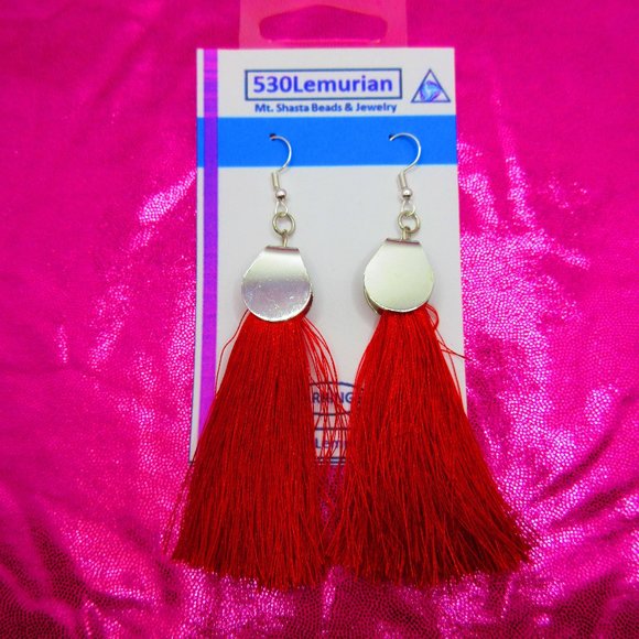 Red Tassel Dangle Earrings - Picture 1 of 3